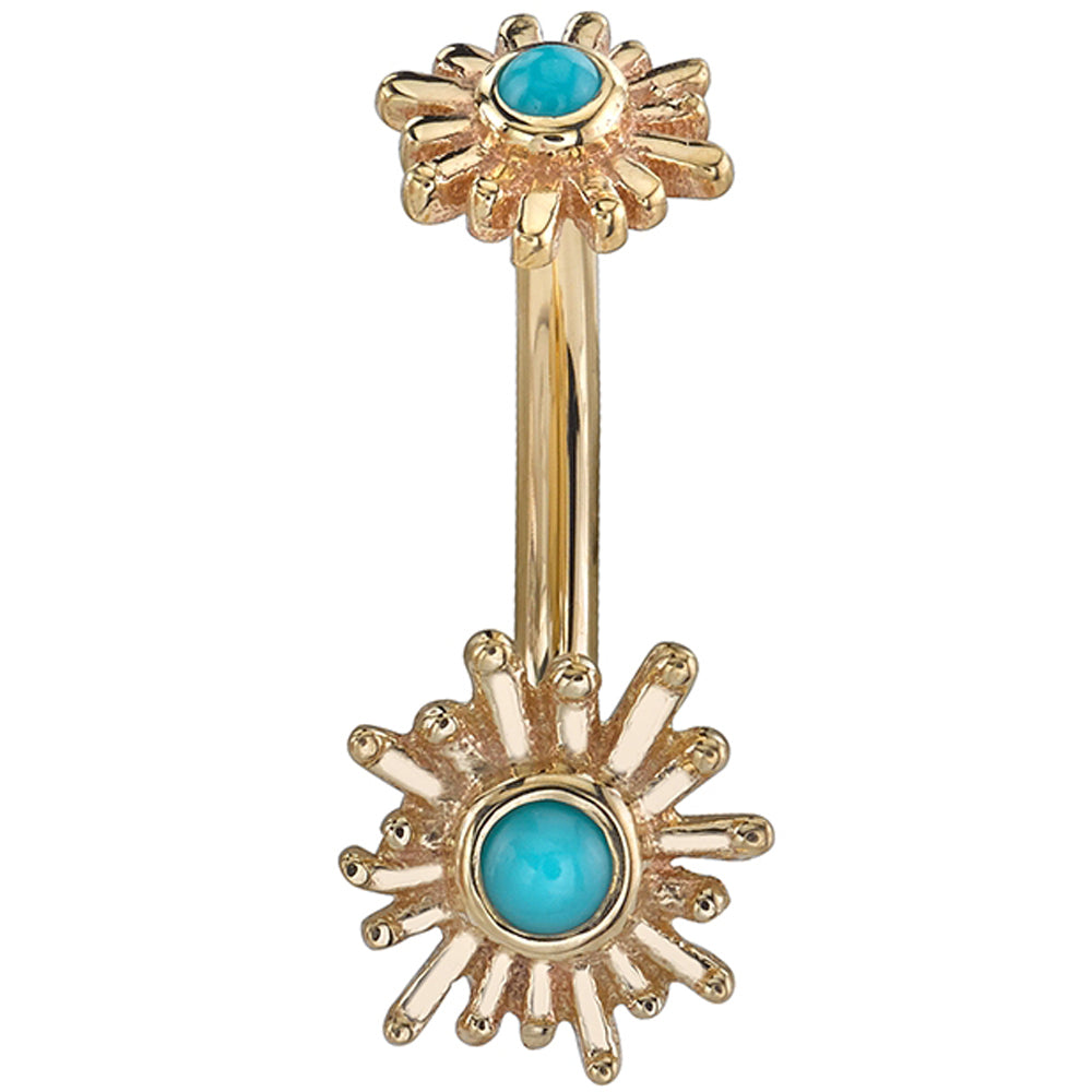 "Sunshine" Navel J Curve in Gold & Platinum with Turquoise
