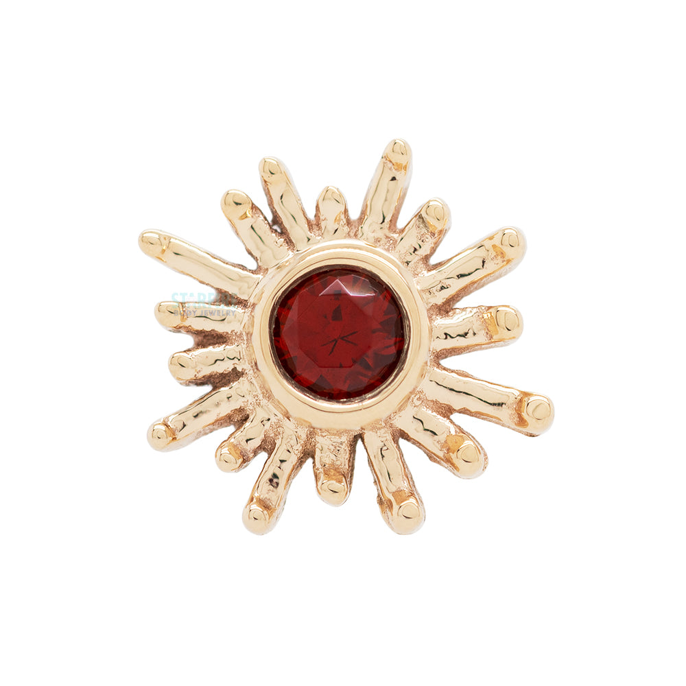 "Sunray" Threaded End in Gold & Platinum with Garnet