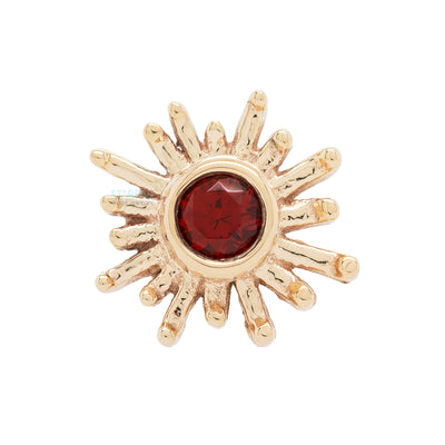 "Sun Ray" Threaded End in Gold with Garnet