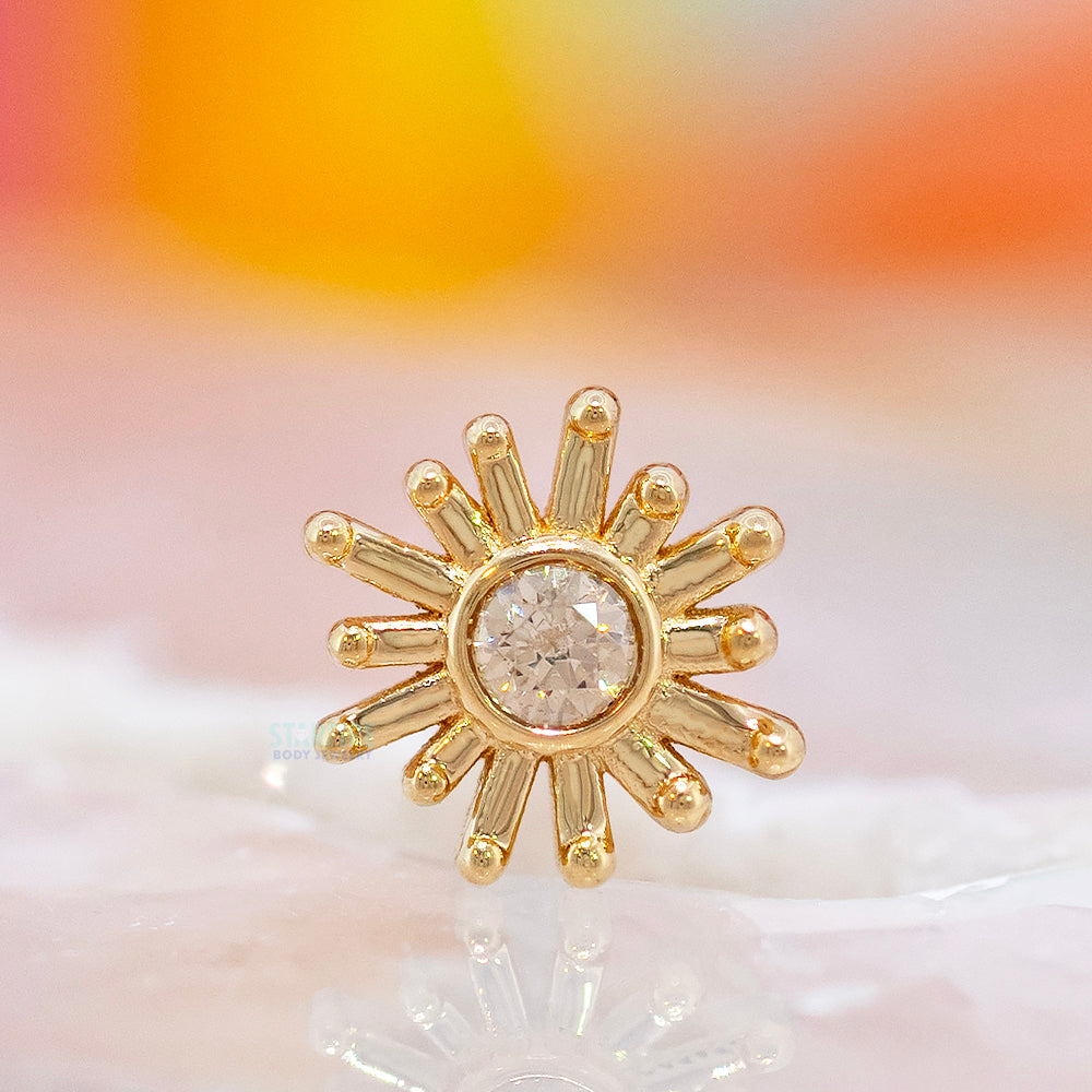 "Sunray" Threaded End in Gold & Platinum with Champagne CZ