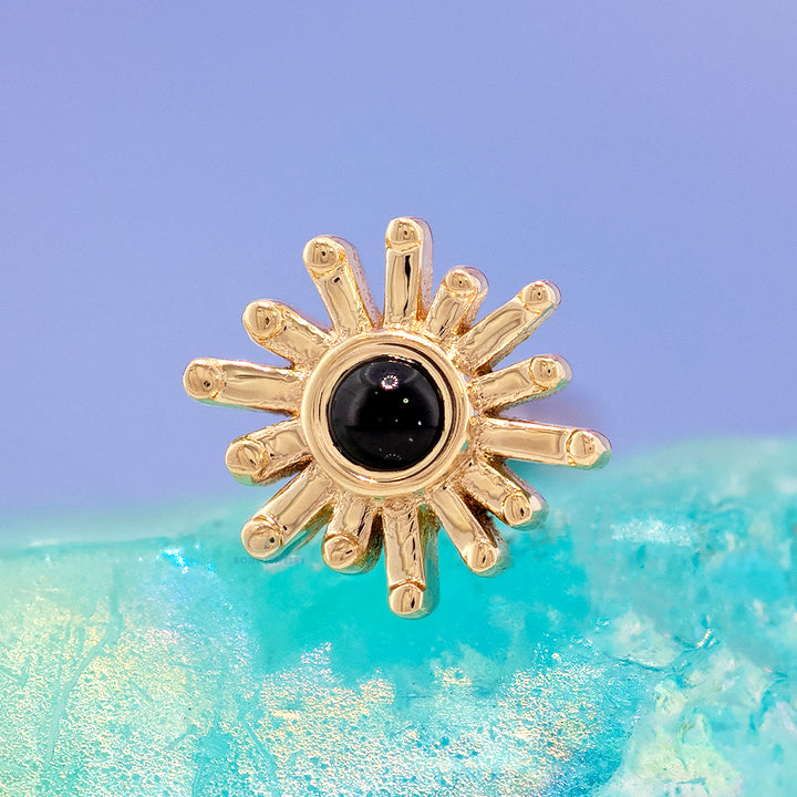 "Sunray" Threaded End in Gold & Platinum with Onyx Cabochon