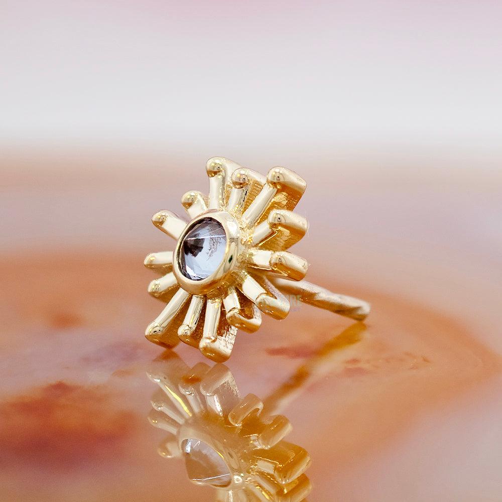 threadless: "Sunray" Pin in Gold & Platinum with Reverse Set Color Change Garnet