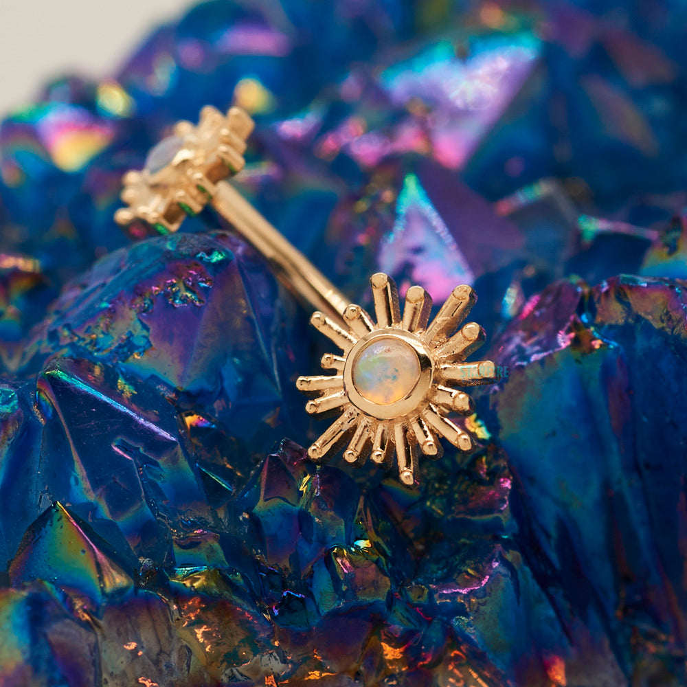 "Sunshine" J Curve in Gold & Platinum with Genuine White Opal