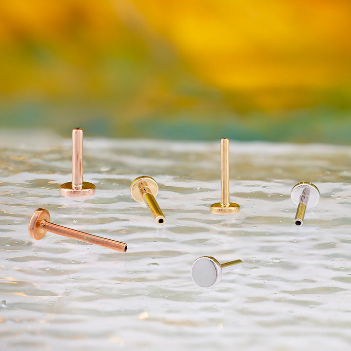 threadless: Gold & Platinum Flatback / Labret Post / Straight Barbell End with Fixed Disc