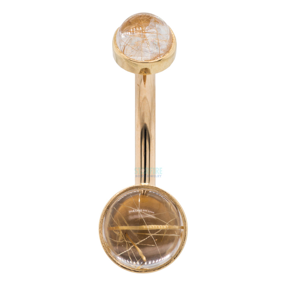 Bezel-set Stone Cabochon Navel Curve in Gold with Rutilated Quartz