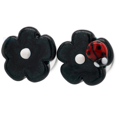 Flower Sculpted Glass Plugs with 1 Ladybug