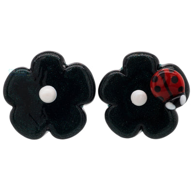 Flower Sculpted Glass Plugs with 1 Ladybug