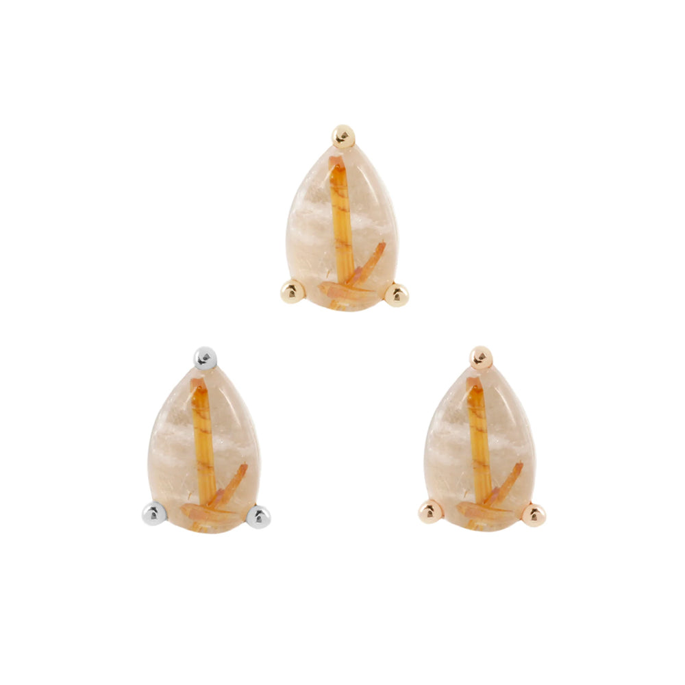 threadless: Prong-Set Pear End in Gold with Rutilated Quartz