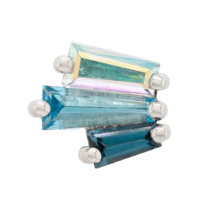 "Labels or Love" Threaded End in Gold with London Blue Topaz, Swiss Blue Topaz & Mercury Mist Topaz