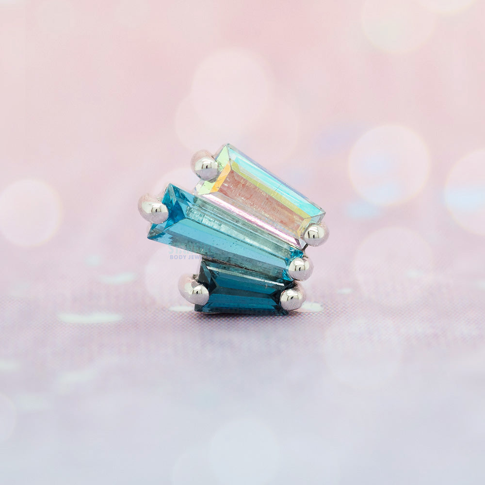 "Labels or Love" Threaded End in Gold with London Blue Topaz, Swiss Blue Topaz & Mercury Mist Topaz