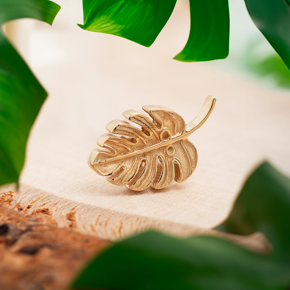 bvla monstera BVLA Monstera Leaf Threaded End in Gold Rose Gold / Right Curve / 14 ga