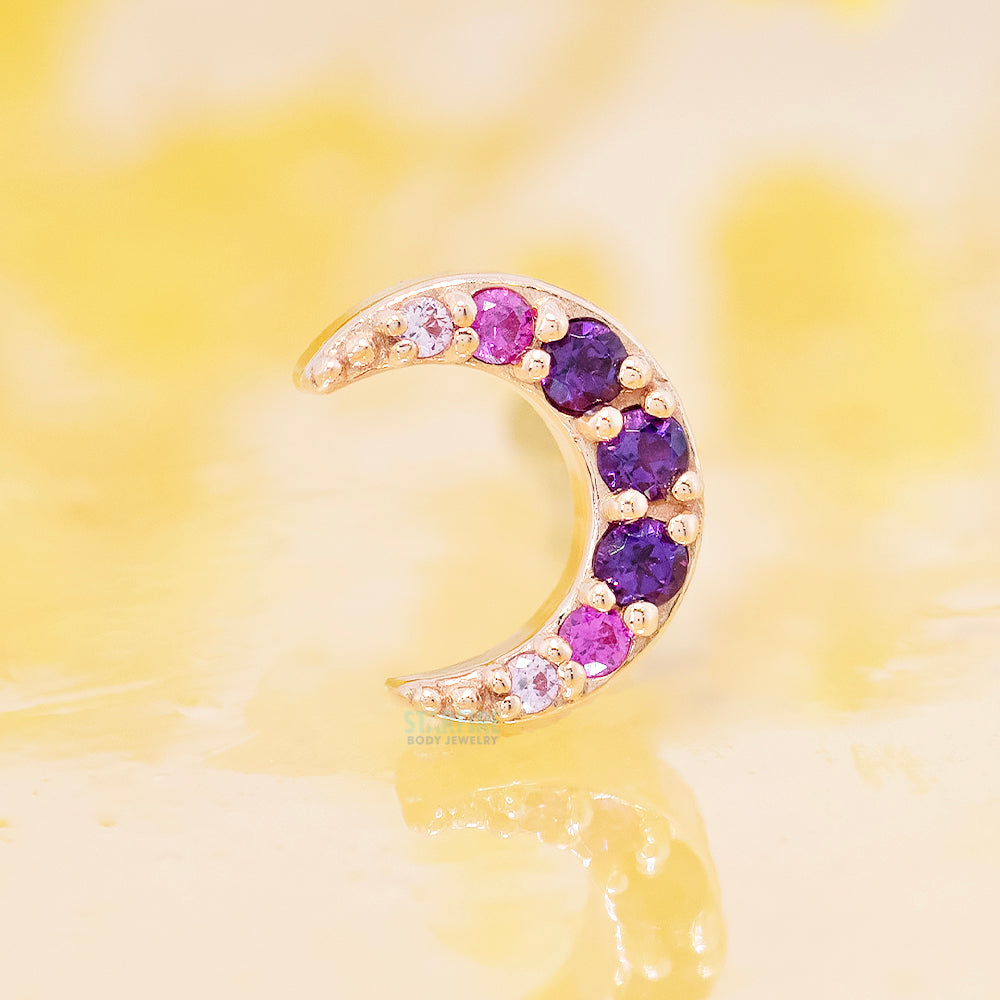 "Jula" Threaded End in Gold & Platinum with Amethyst, Hot Pink Sapphire & Light Pink Sapphire's