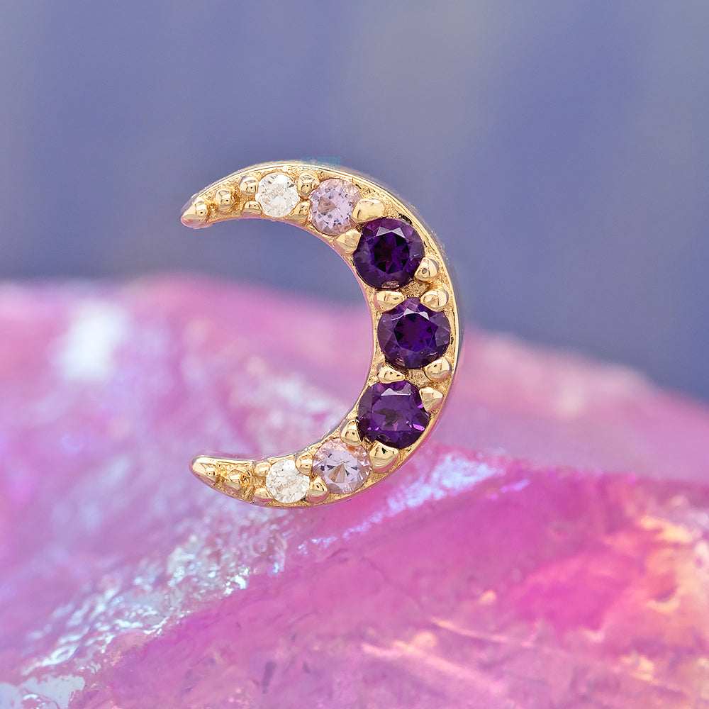 "Jula" Threaded End in Gold with Gradient Gemstones: Genuine Amethyst, Light Amethyst & White CZ's