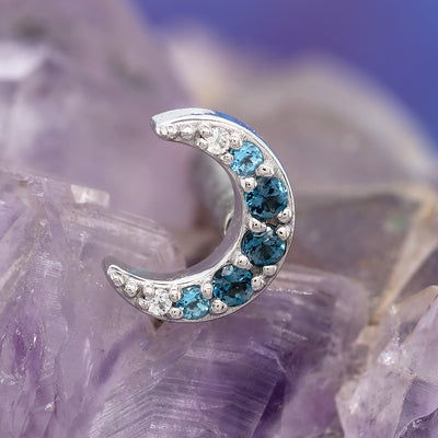 "Jula" Threaded End in Gold with Gradient Gemstones: Genuine London Blue Topaz', Ice Blue Topaz' & White CZ's