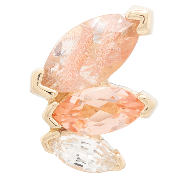 "French Kiss" Large Threaded End in Gold & Platinum with Oregon Sunstone, Champagne Sapphire & White Sapphire