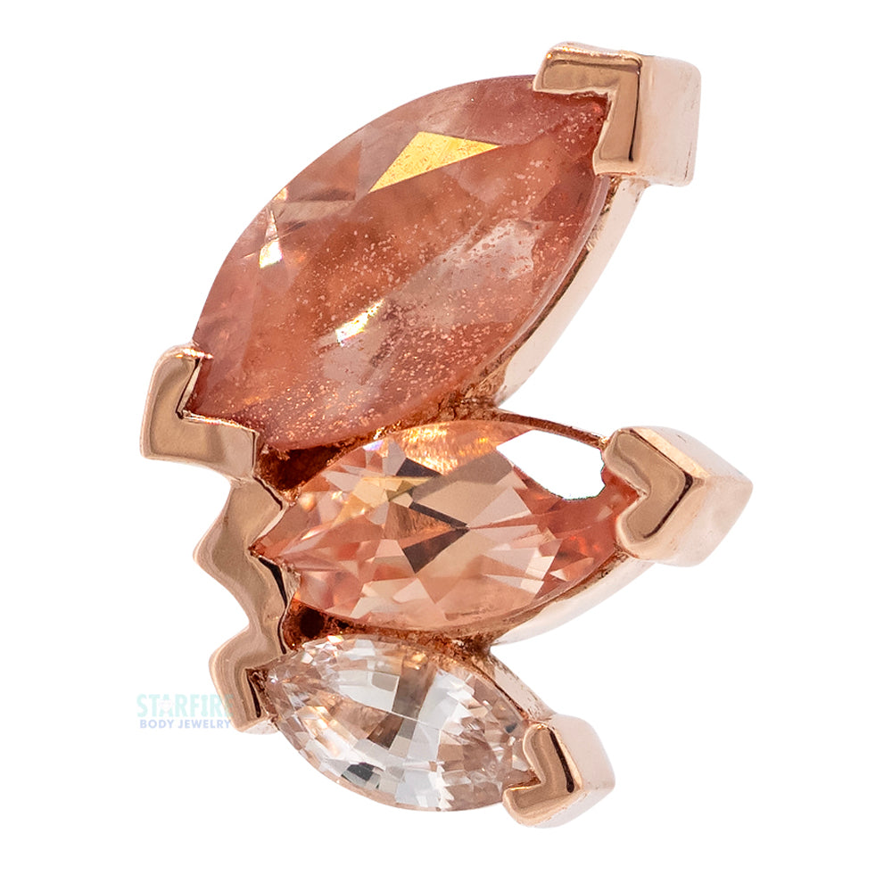 "French Kiss" Large Threaded End in Gold & Platinum with Oregon Sunstone, Champagne Sapphire & White Sapphire