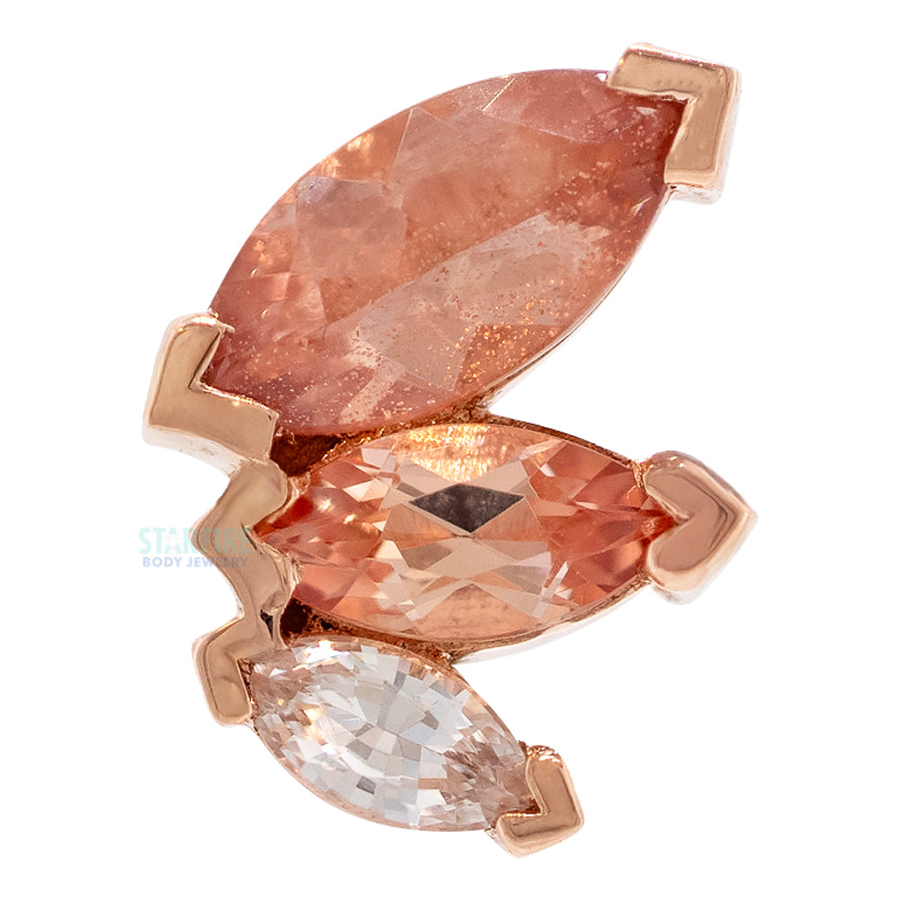 "French Kiss" Large Threaded End in Gold & Platinum with Oregon Sunstone, Champagne Sapphire & White Sapphire