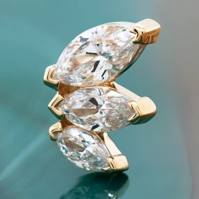 "French Kiss" Large Threaded End in Gold with White CZ's