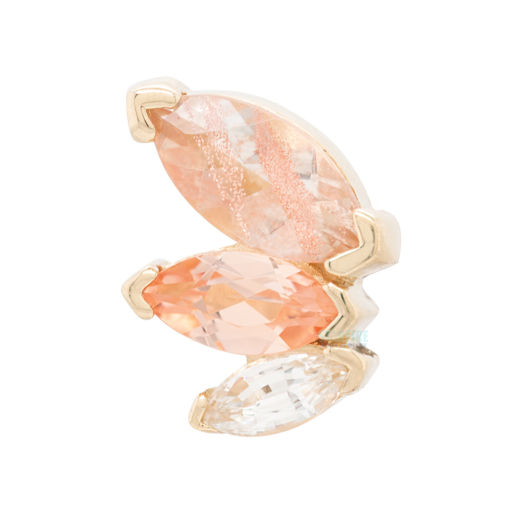 "French Kiss" Standard Threaded End in Gold & Platinum with Oregon Sunstone, Champagne Sapphire & White Sapphire