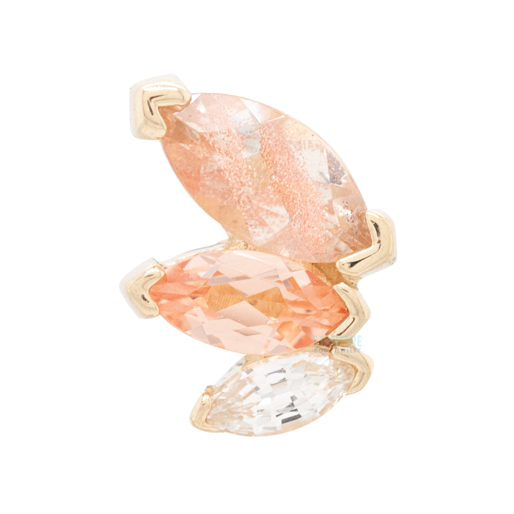 "French Kiss" Standard Threaded End in Gold & Platinum with Oregon Sunstone, Champagne Sapphire & White Sapphire