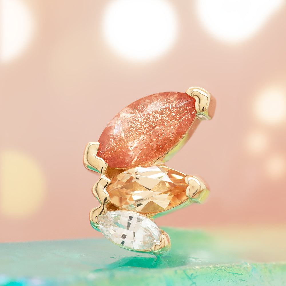 "French Kiss" Standard Threaded End in Gold & Platinum with Oregon Sunstone, Champagne Sapphire & White Sapphire