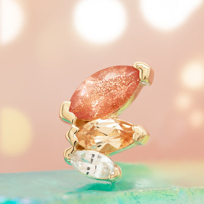 "French Kiss" Threaded End in Gold with Oregon Sunstone, Champagne Sapphire & White Sapphire