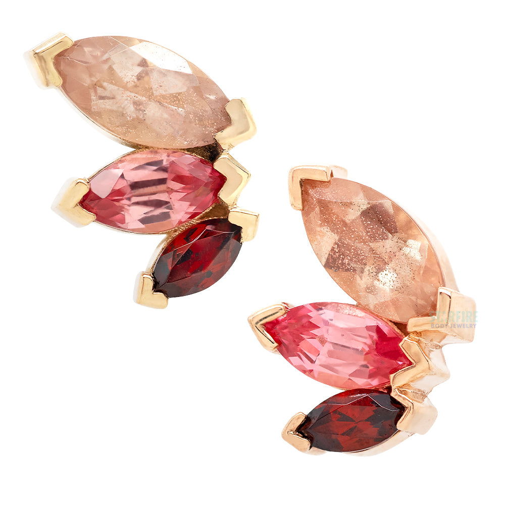 "French Kiss" Threaded End in Gold with Oregon Sunstone, Padparadscha Sapphire & Garnet