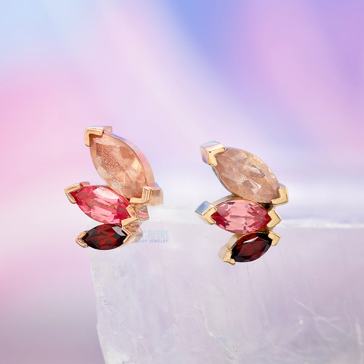 "French Kiss" Threaded End in Gold with Oregon Sunstone, Padparadscha Sapphire & Garnet