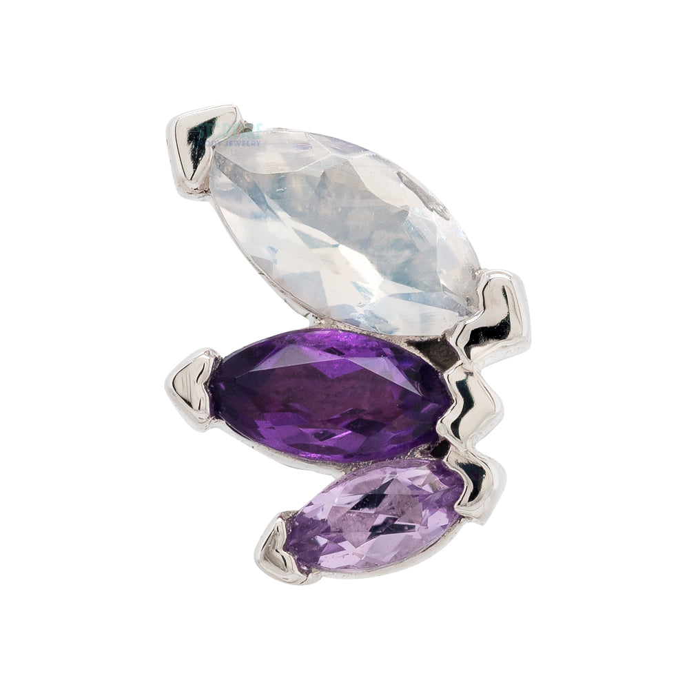 "French Kiss" Threaded End in Gold with Rainbow Moonstone, Amethyst & Light Amethyst