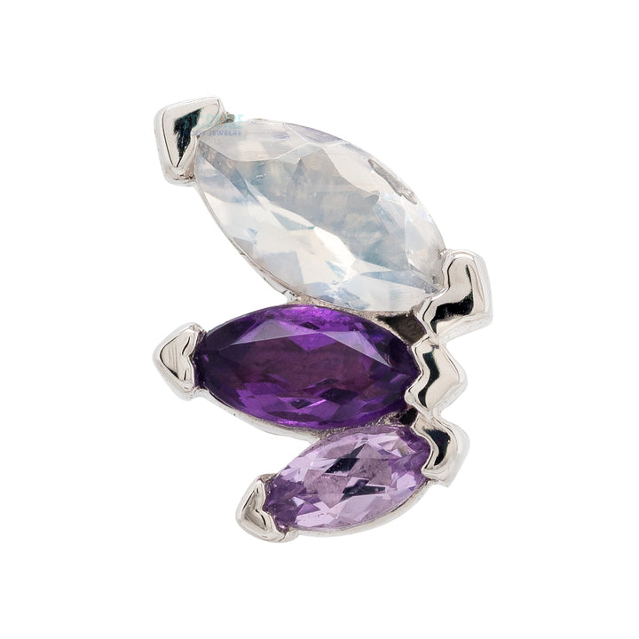 "French Kiss" Threaded End in Gold with Rainbow Moonstone, Amethyst & Light Amethyst