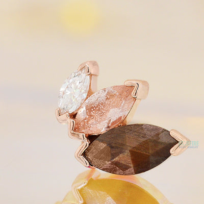 "French Kiss" Threaded End in Gold with Zawadi Sapphire, Oregon Sunstone & DIAMOND