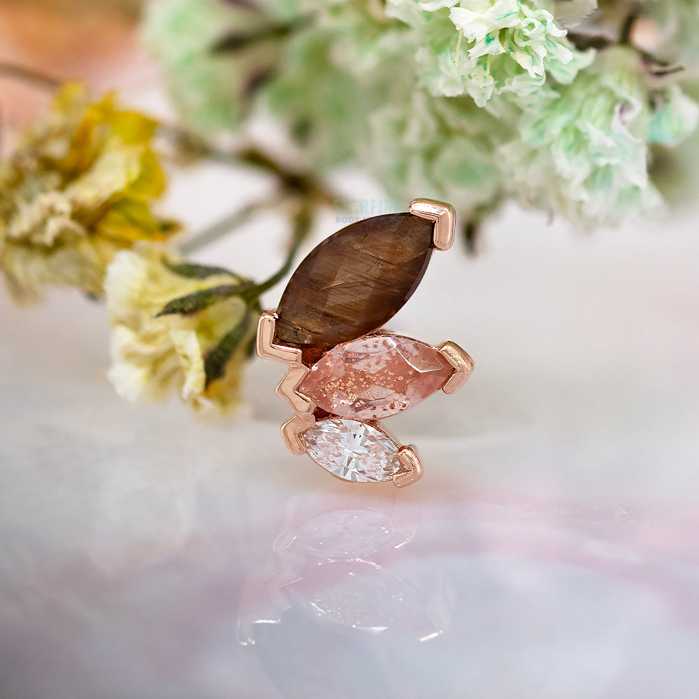 "French Kiss" Threaded End in Gold with Zawadi Sapphire, Oregon Sunstone & DIAMOND