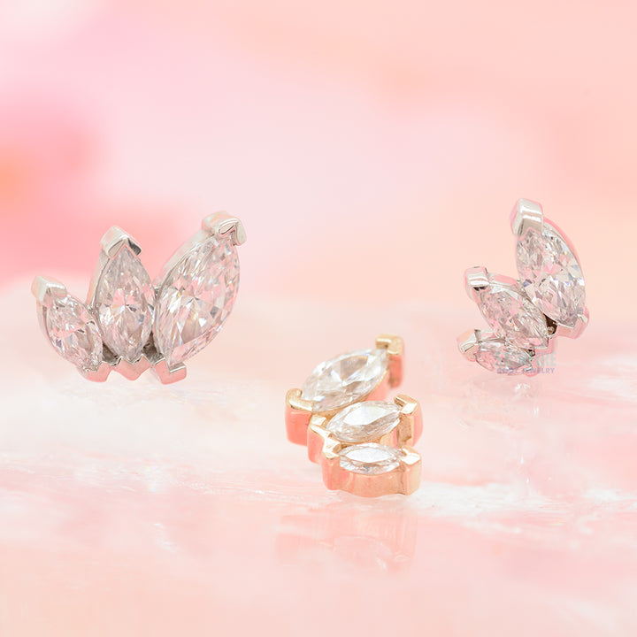 "French Kiss" Standard Threaded End in Gold with White CZ's