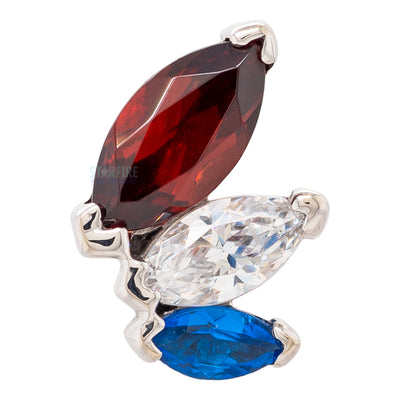 "French Kiss" Large Threaded End in Gold with Garnet, White CZ, & Synthetic Dark Blue