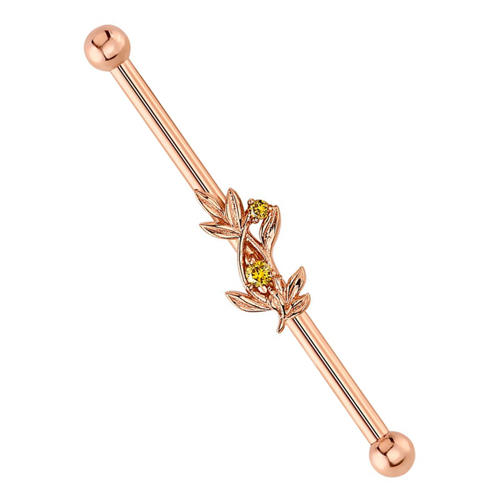 "Jessamine" Industrial Barbell in Gold with Canary Yellow Diamonds