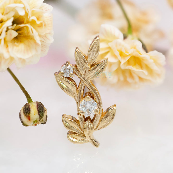 "Jessamine" Threaded End in Gold & Platinum with DIAMONDS