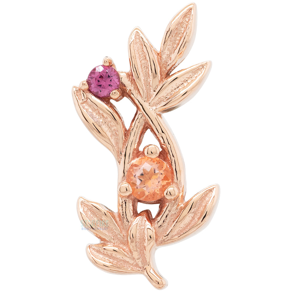 "Jessamine" Threaded End in Gold & Platinum with Peach Topaz' & Rhodolite