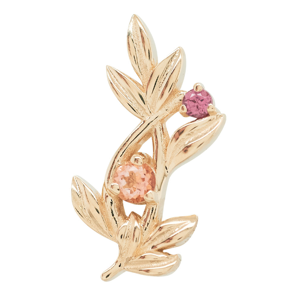 "Jessamine" Threaded End in Gold with Peach Topaz' & Rhodolite