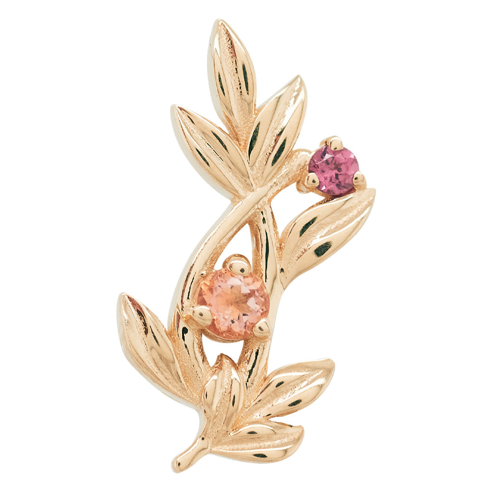 "Jessamine" Threaded End in Gold & Platinum with Peach Topaz' & Rhodolite