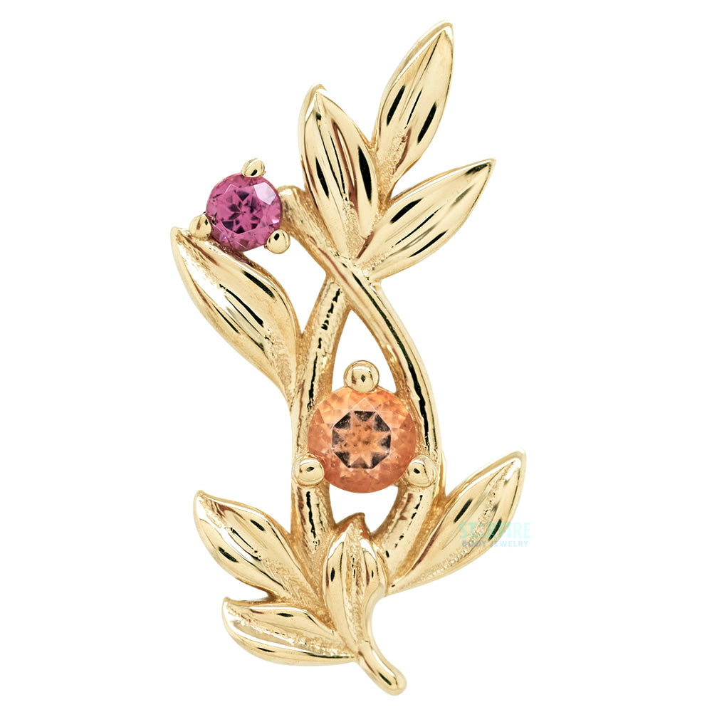 "Jessamine" Threaded End in Gold & Platinum with Peach Topaz' & Rhodolite