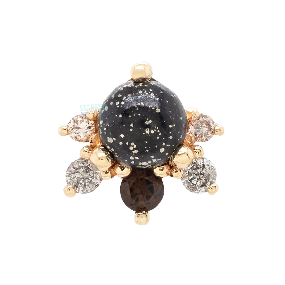 "Anaya" Threaded End in Gold & Platinum with Pyrite, Smoky Quartz, Grey Diamond & Champagne Diamond