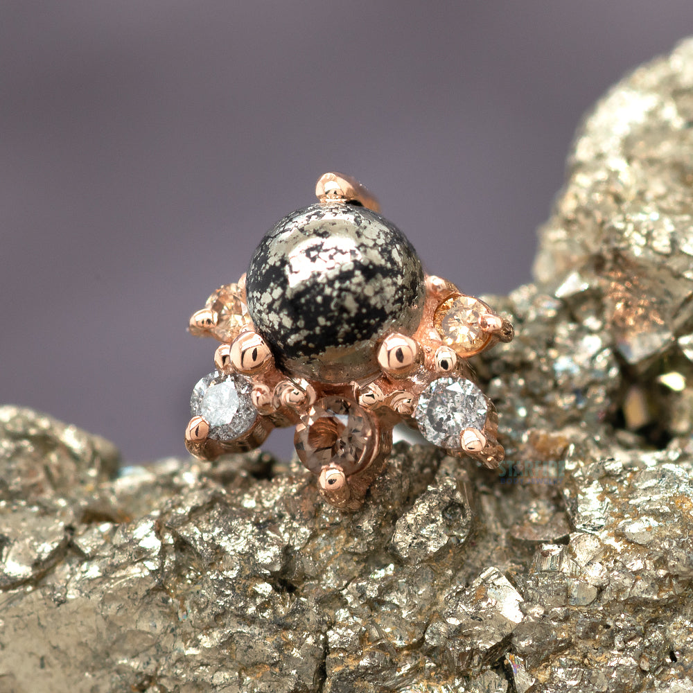 "Anaya" Threaded End in Gold & Platinum with Pyrite, Smoky Quartz, Grey Diamond & Champagne Diamond