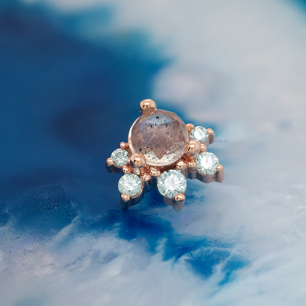 "Anaya" Threaded End in Gold & Platinum with Rose Cut Labradorite & Cyan CZ's
