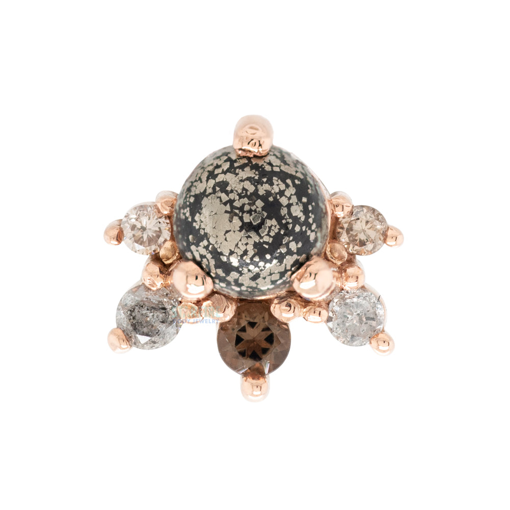 "Anaya" Threaded End in Gold & Platinum with Pyrite, Smoky Quartz, Grey Diamond & Champagne Diamond