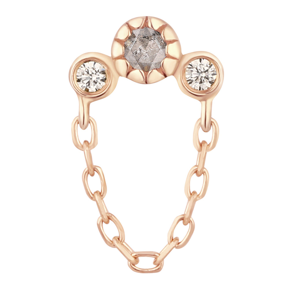 threadless: "Halston" End with Chain in Gold with Grey Diamond & White Sapphire