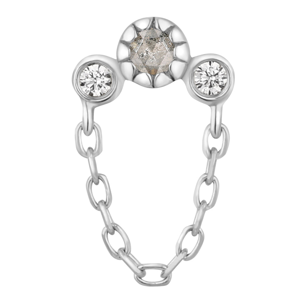 threadless: "Halston" End with Chain in Gold with Grey Diamond & White Sapphire
