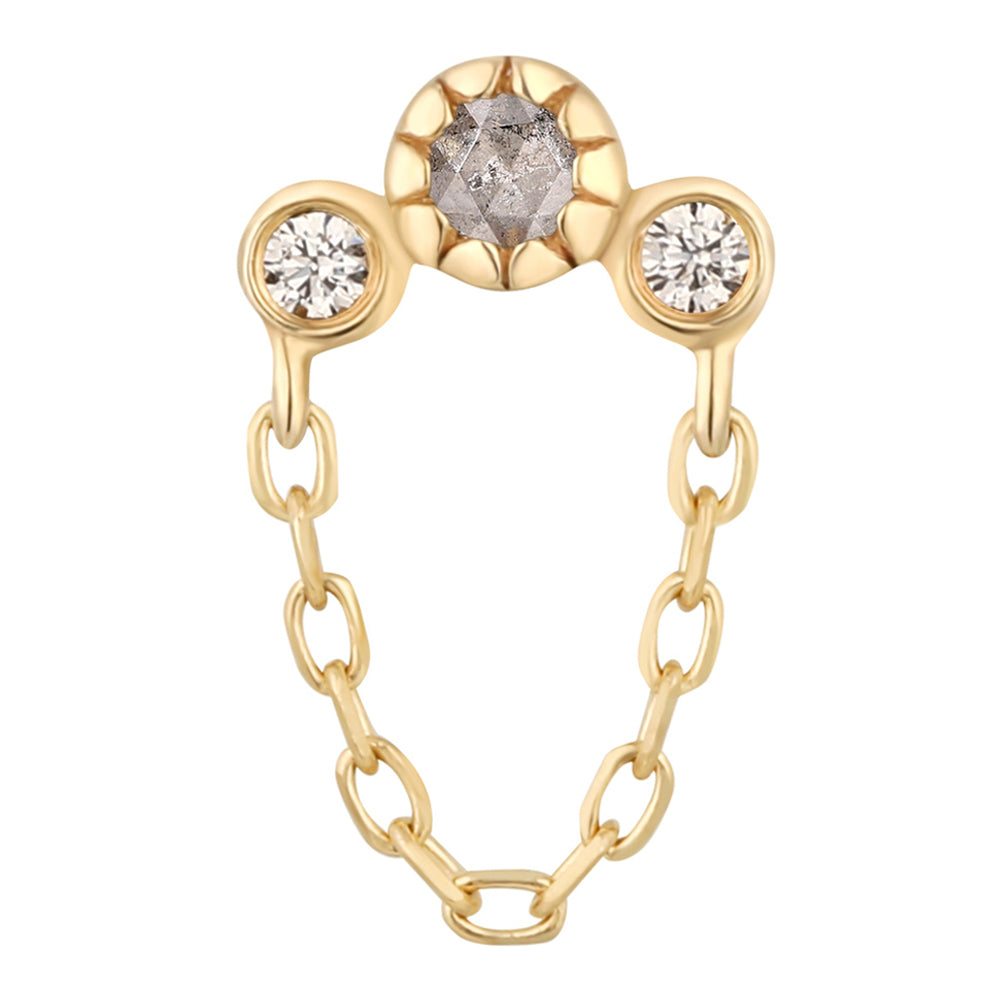 threadless: "Halston" End with Chain in Gold with Grey Diamond & White Sapphire