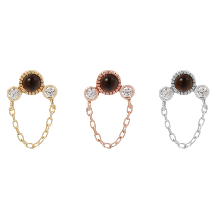 threadless: "Halston" End with Chain in Gold with Smokey Quartz & White CZ's