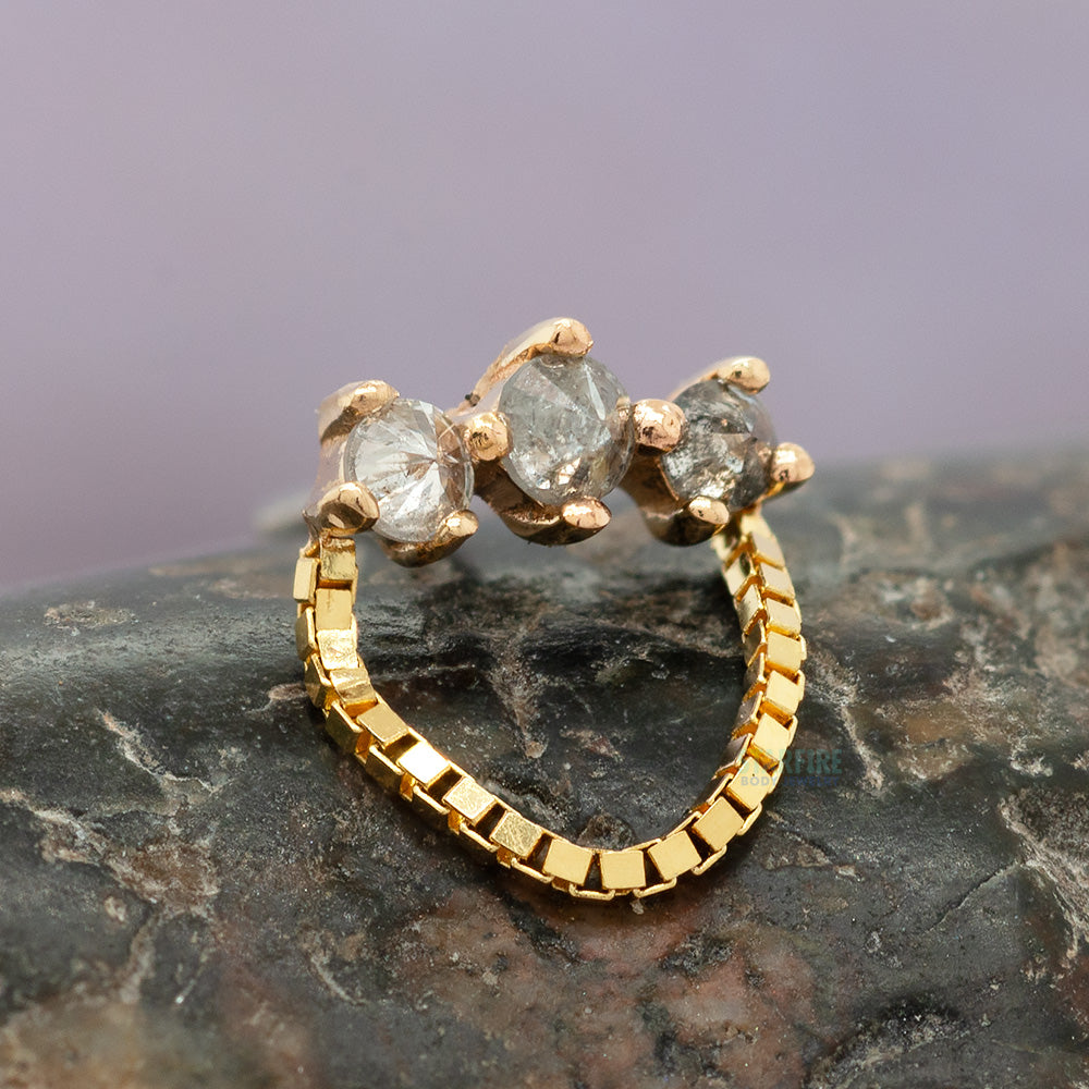 threadless: "Halston" End with Chain in Gold with Reverse-Set Grey Diamonds