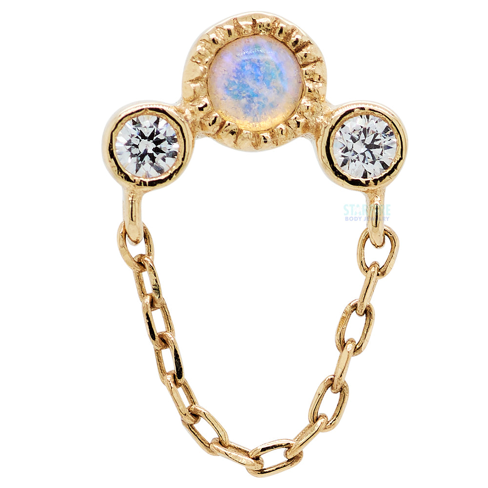 threadless: "Halston" End with Chain in Gold with Genuine Opal & White CZ's